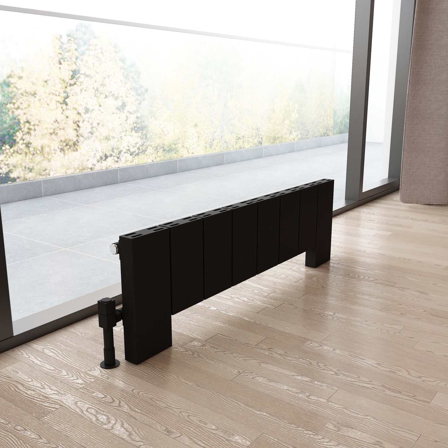Carisa Elvino Floor Alüminyum Radyatör 0300 x 1500 mm 12 Dilim Siyah Standart Bağlantı