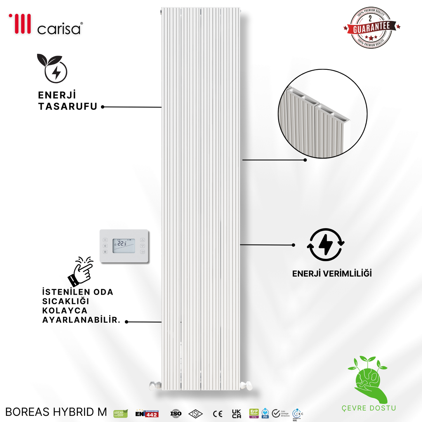 Carisa Boreas Hybrid M Dikey Elektrikli Radyatör Modern Tasarım Beyaz