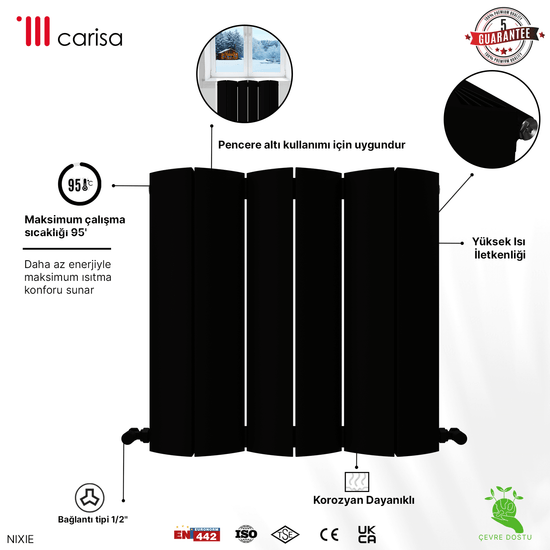 Carisa Nixie Yatay Alüminyum Radyatör Modern Tasarım Siyah Carisa Nixie Yatay Alüminyum Radyatör Modern Tasarım Siyah