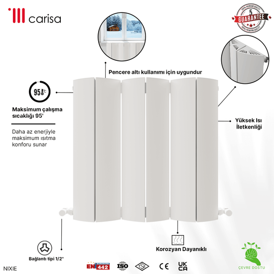 Carisa Nixie Yatay Alüminyum Radyatör Modern Tasarım Beyaz Carisa Nixie Yatay Alüminyum Radyatör Modern Tasarım Beyaz
