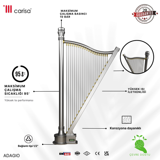 Carisa Adagio Paslanmaz Çelik Radyatör Modern Tasarım Satine Carisa Adagio Paslanmaz Çelik Radyatör Modern Tasarım Satine