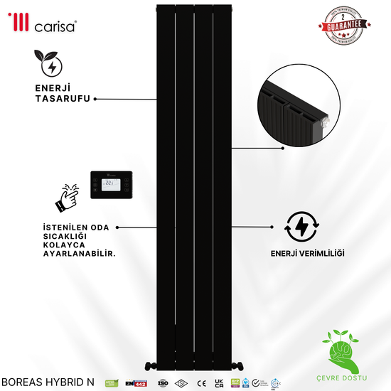 Carisa Boreas Hybrid N Dikey Elektrikli Radyatör Modern Tasarım Siyah Carisa Boreas Hybrid N Dikey Elektrikli Radyatör Modern Tasarım Siyah