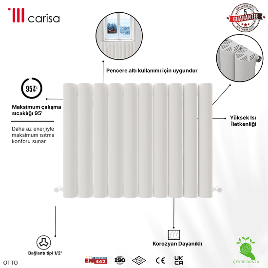 Carisa Otto Yatay Alüminyum Radyatör Modern Tasarım Beyaz Carisa Otto Yatay Alüminyum Radyatör Modern Tasarım Beyaz