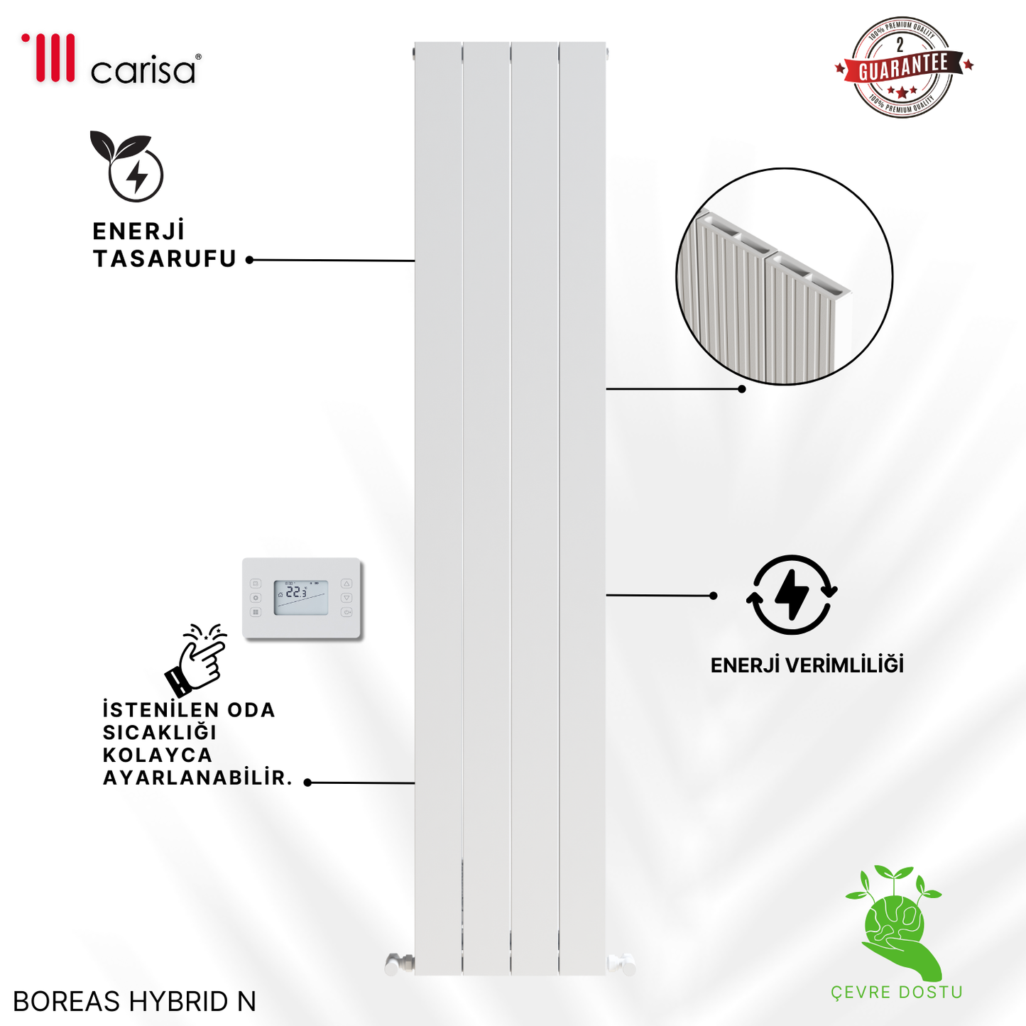 Carisa Boreas Hybrid N Dikey Elektrikli Radyatör Modern Tasarım Beyaz