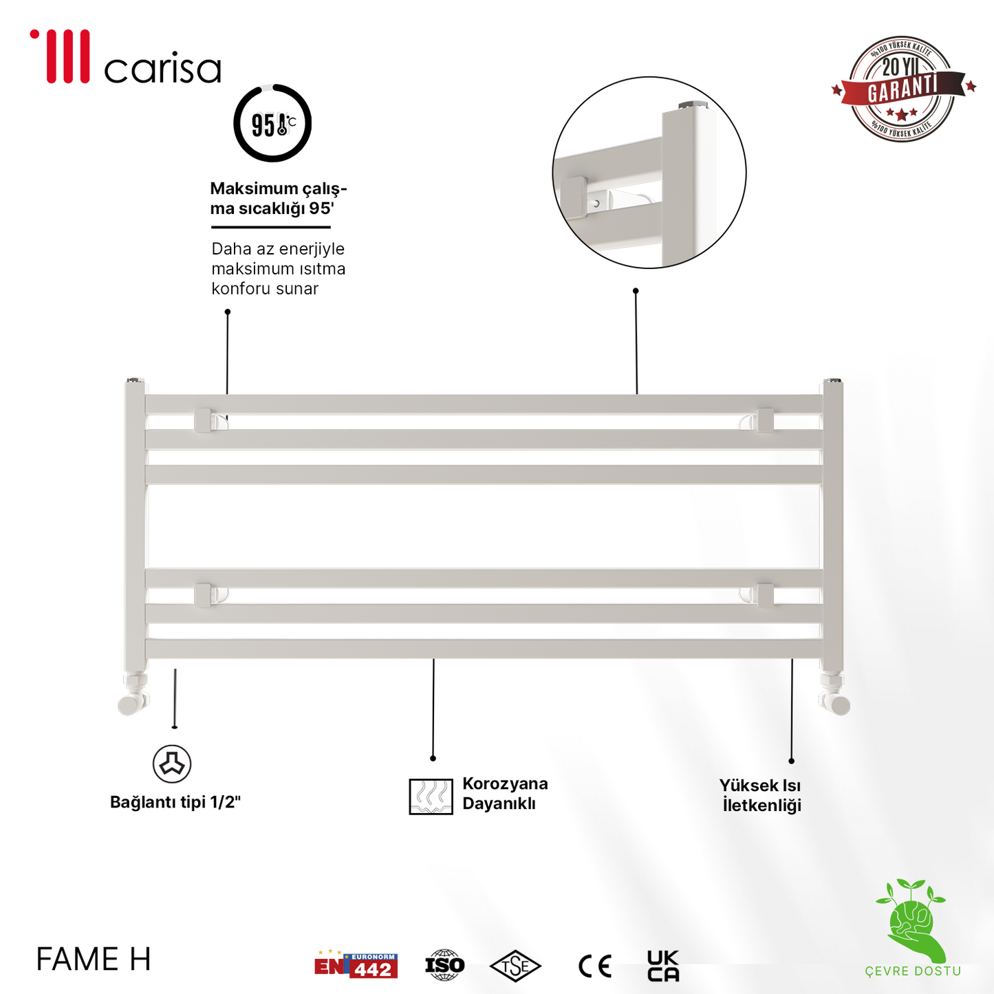 Carisa Fame H Alüminyum Havlupan Modern Tasarım Brushed Beyaz