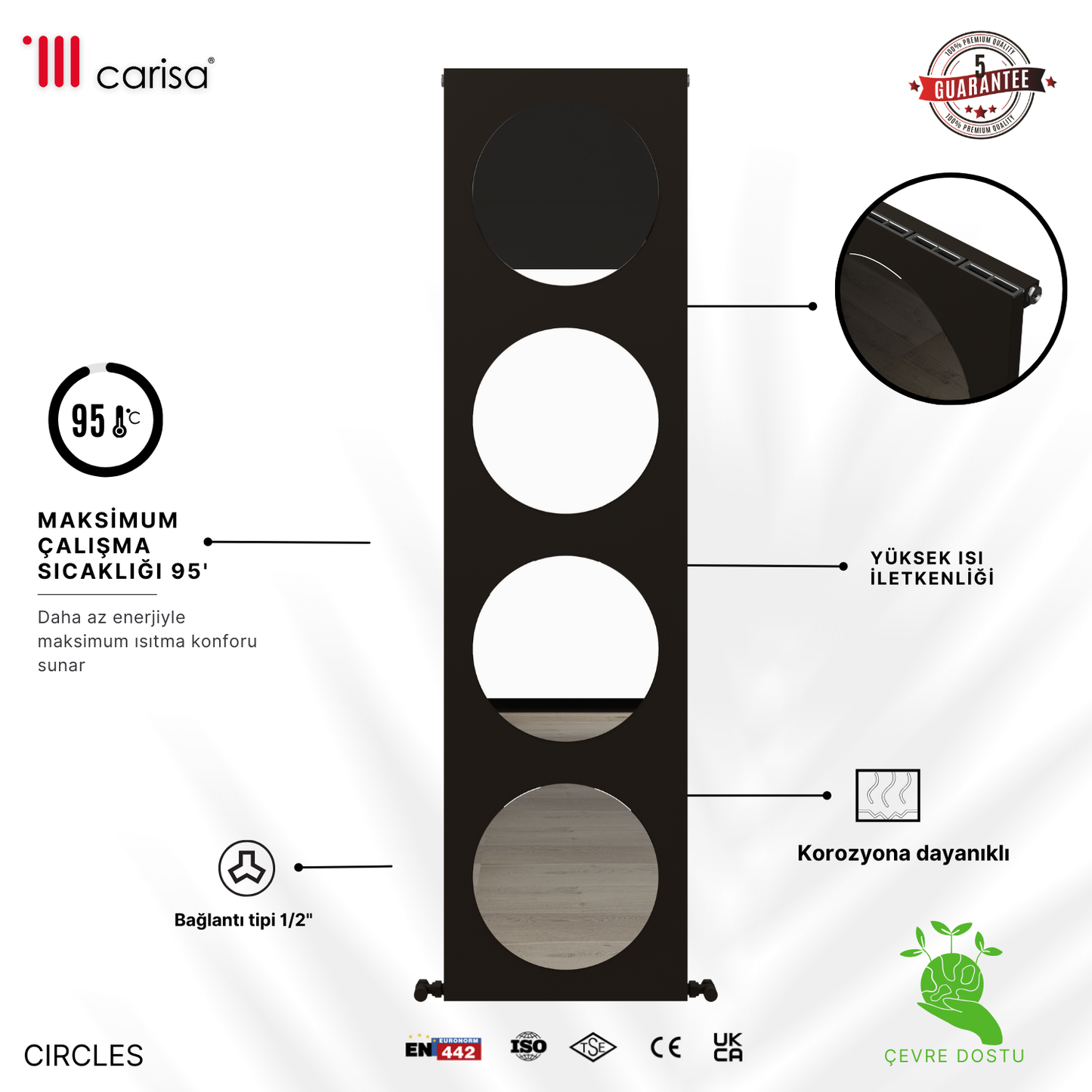 Carisa Circles Dikey Alüminyum Radyatör Modern Tasarım Pebble