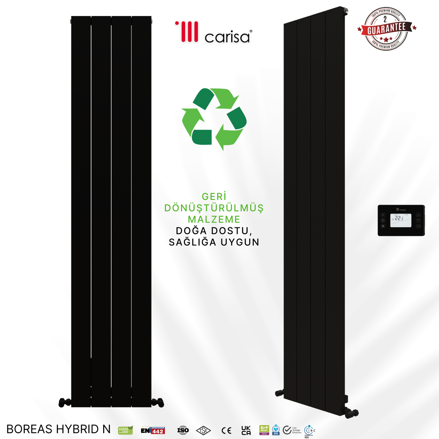 Carisa Boreas Hybrid N Dikey Elektrikli Radyatör Modern Tasarım Siyah