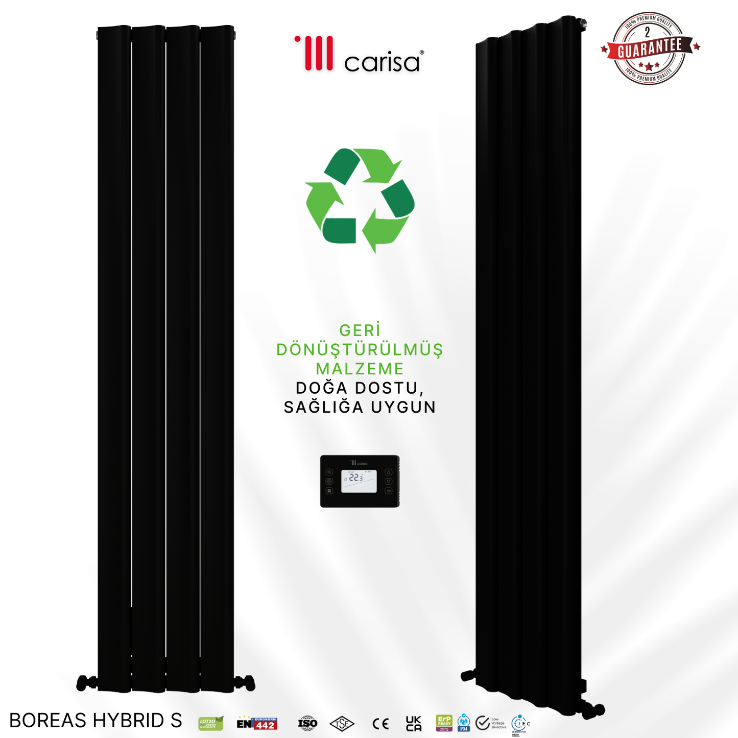 Carisa Boreas Hybrid S Dikey Elektrikli Radyatör Modern Tasarım Siyah
