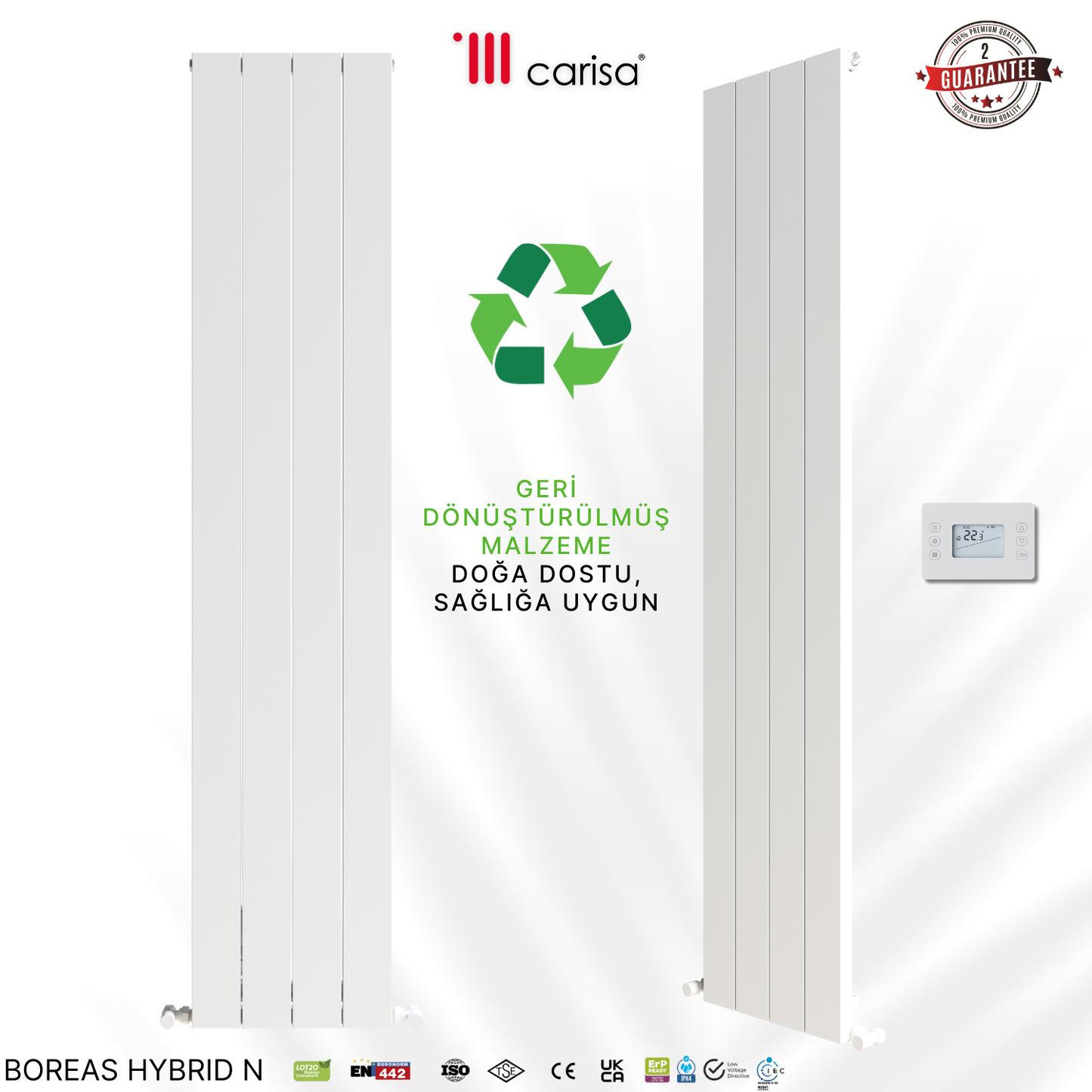 Carisa Boreas Hybrid N Dikey Elektrikli Radyatör Modern Tasarım Beyaz