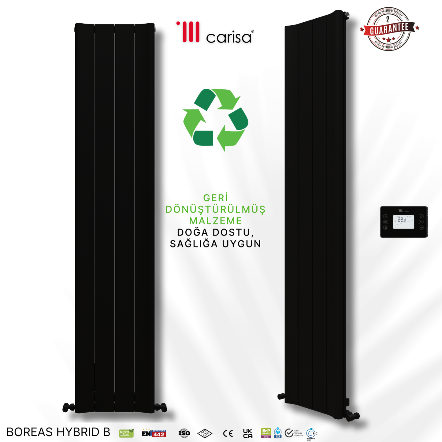 Carisa Boreas Hybrid B Dikey Elektrikli Radyatör Modern Tasarım Siyah