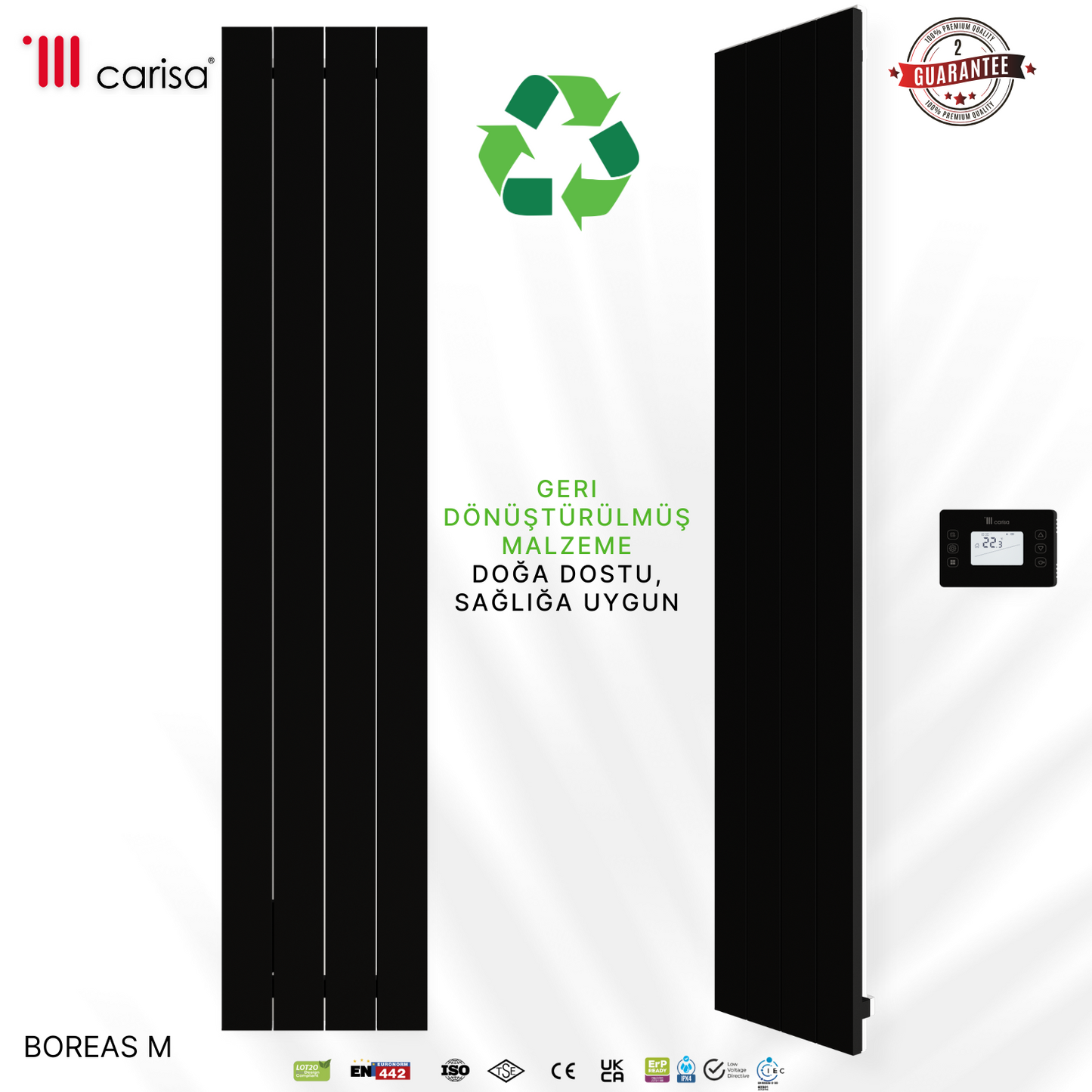 Carisa Boreas M Dikey Elektrikli Radyatör Modern Tasarım Siyah