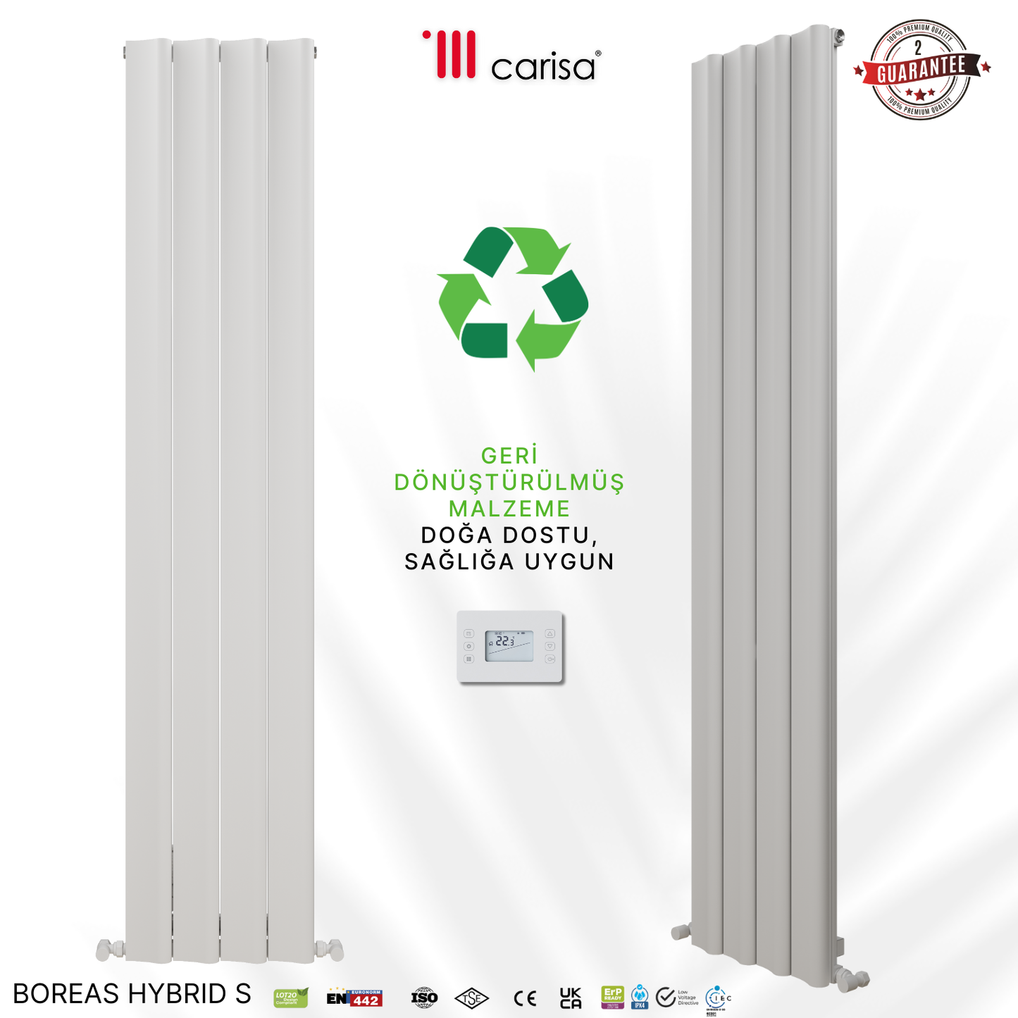 Carisa Boreas Hybrid S Dikey Elektrikli Radyatör Modern Tasarım Beyaz