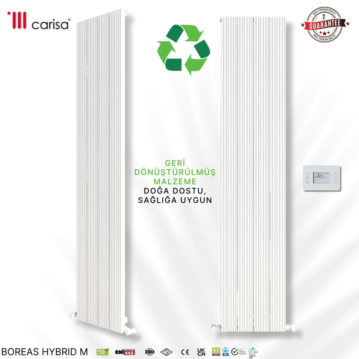 Carisa Boreas Hybrid M Dikey Elektrikli Radyatör Modern Tasarım Beyaz