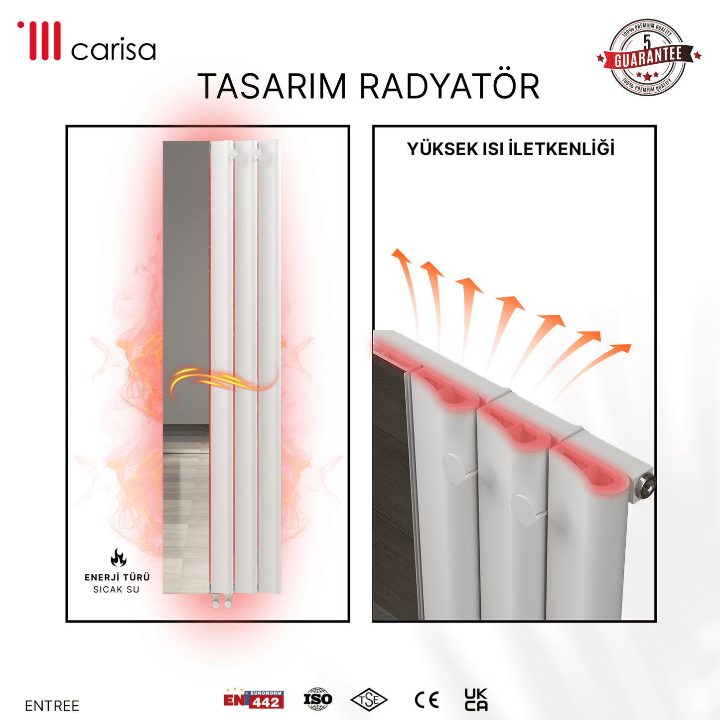 Carisa Entree Dikey Alüminyum Radyatör Modern Tasarım Beyaz