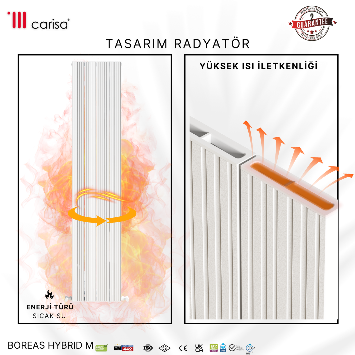 Carisa Boreas Hybrid M Dikey Elektrikli Radyatör Modern Tasarım Beyaz