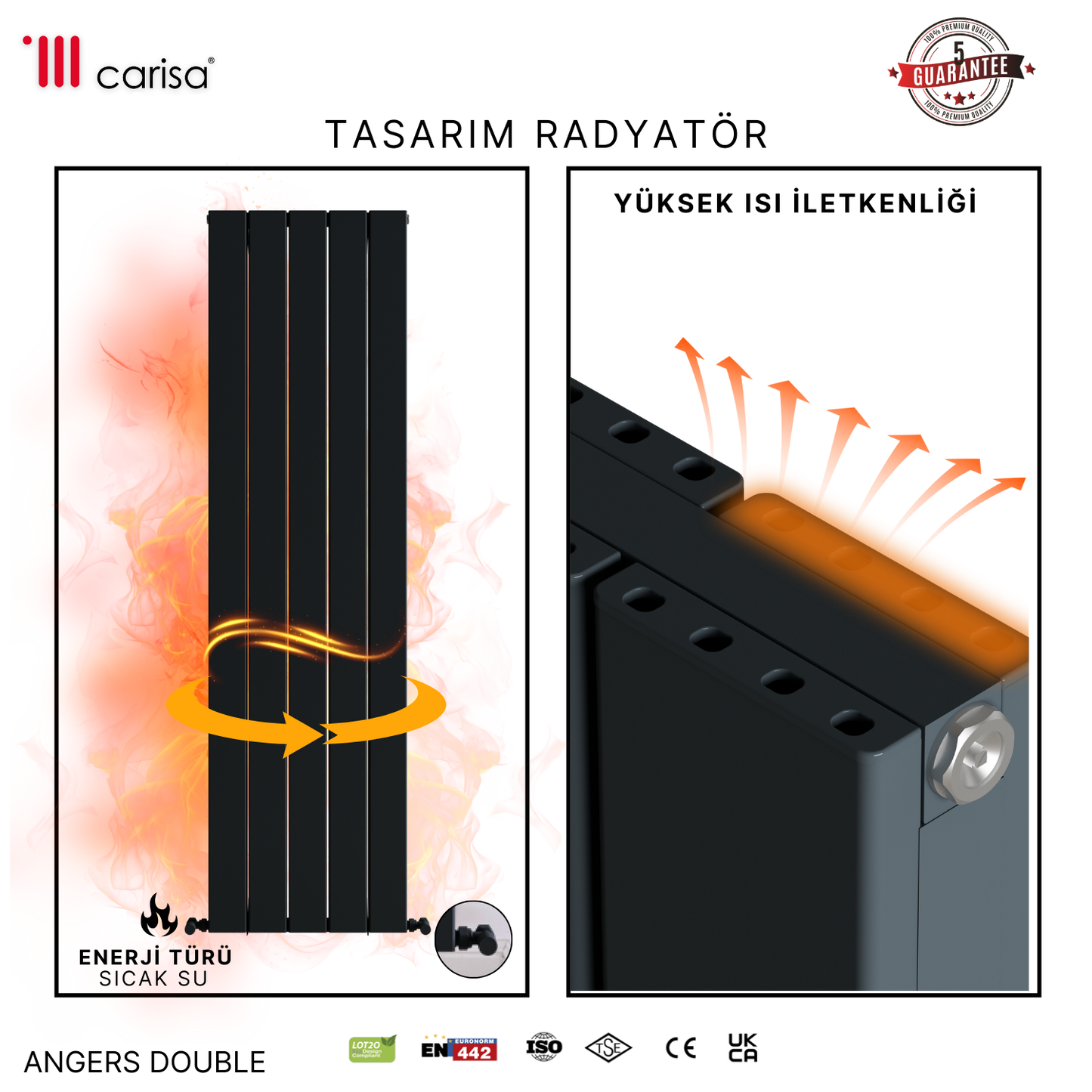 Carisa Angers Dikey Alüminyum Radyatör Modern Tasarım Antrasit