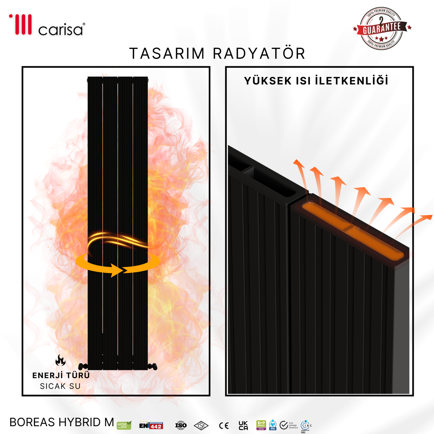 Carisa Boreas Hybrid M Dikey Elektrikli Radyatör Modern Tasarım Siyah