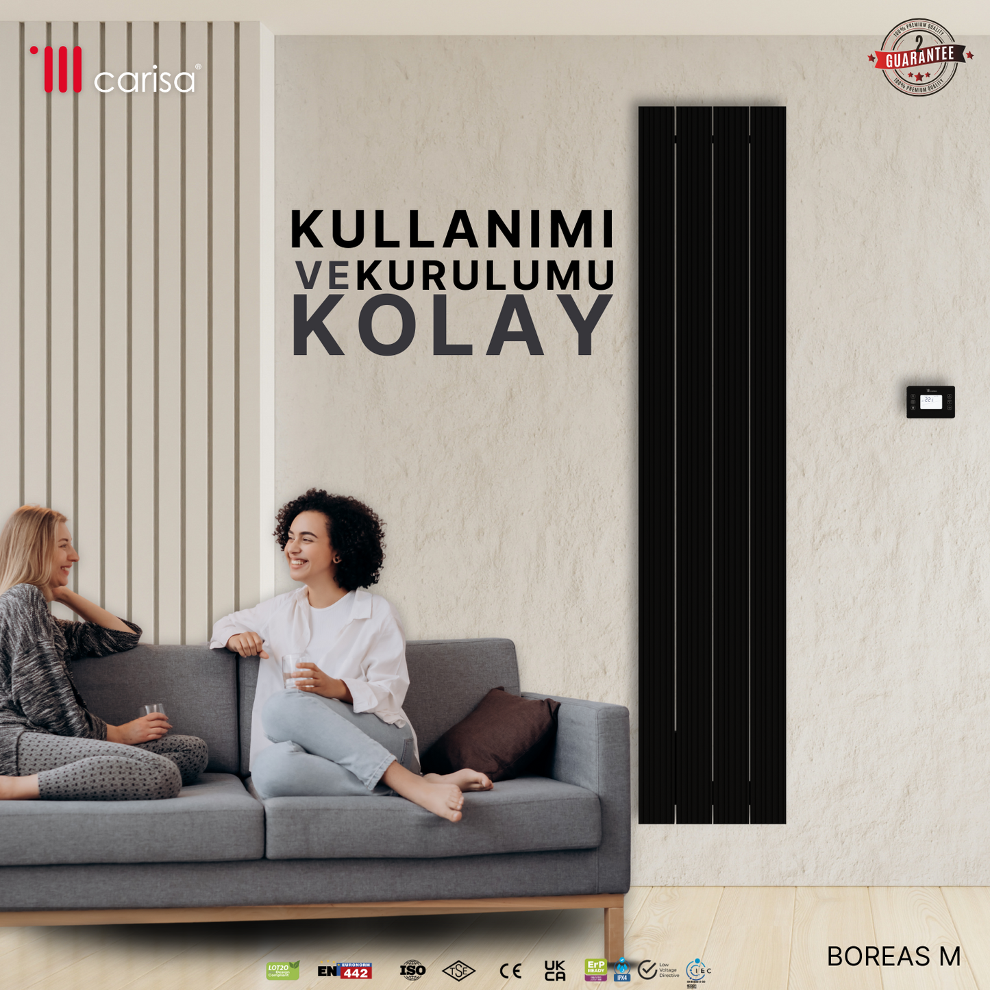 Carisa Boreas M Dikey Elektrikli Radyatör Modern Tasarım Siyah