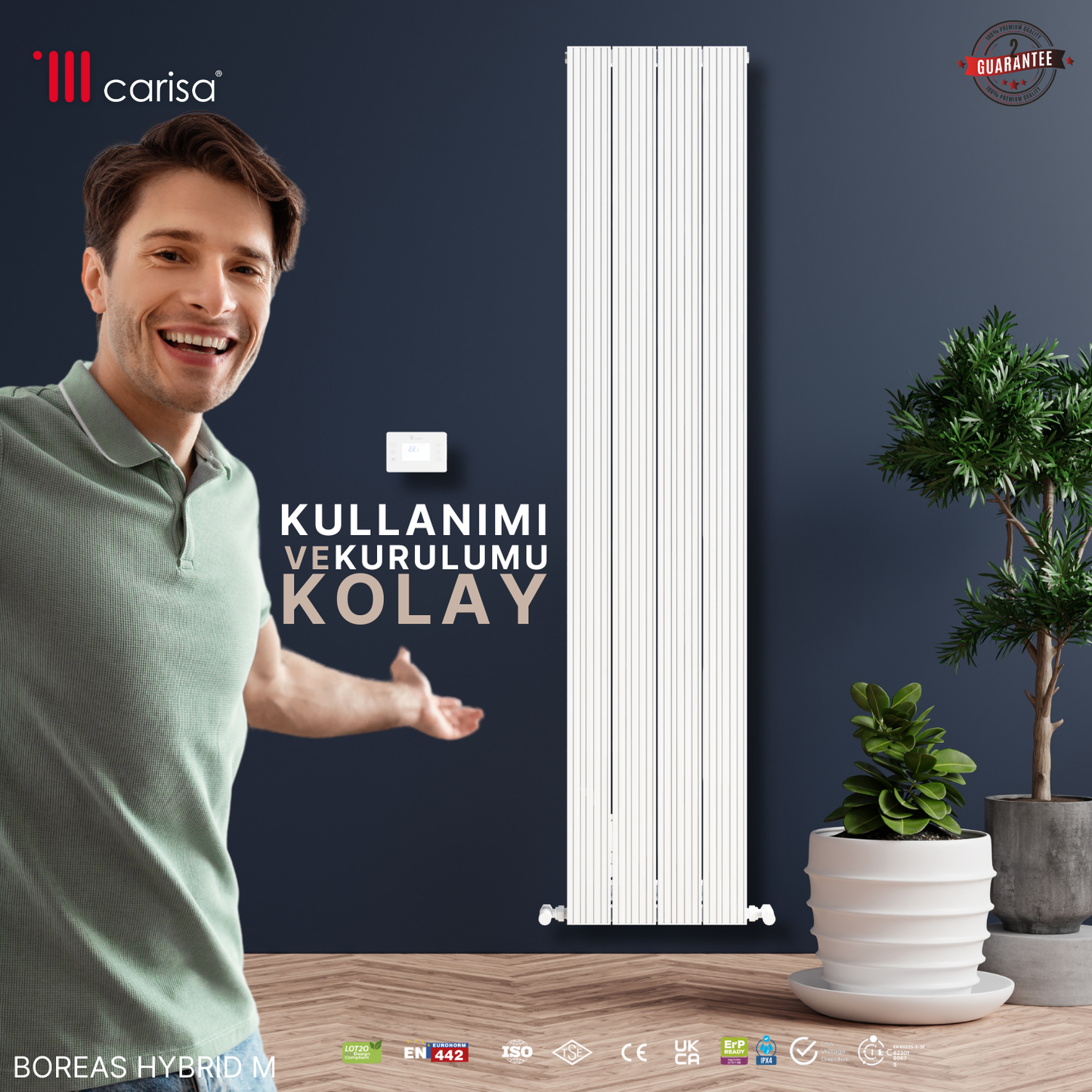 Carisa Boreas Hybrid M Dikey Elektrikli Radyatör Modern Tasarım Beyaz
