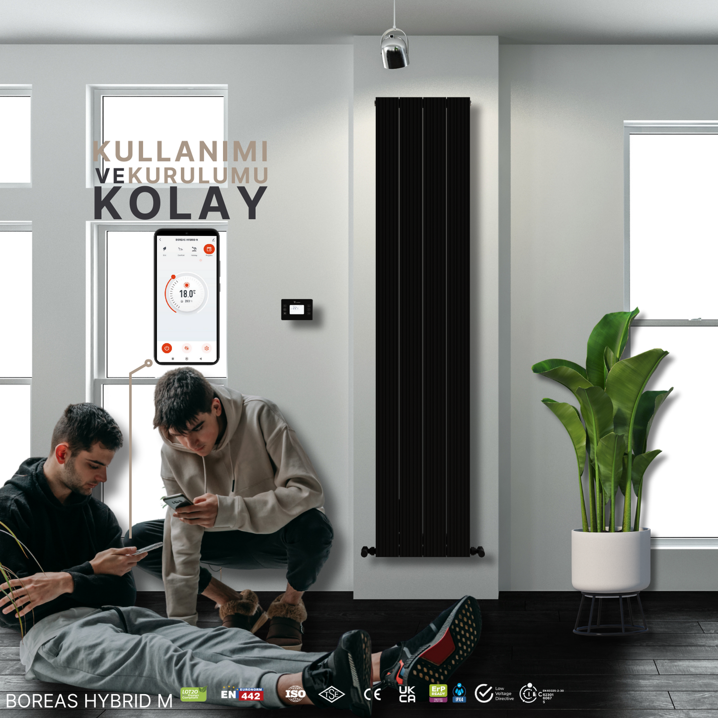 Carisa Boreas Hybrid M Dikey Elektrikli Radyatör Modern Tasarım Siyah