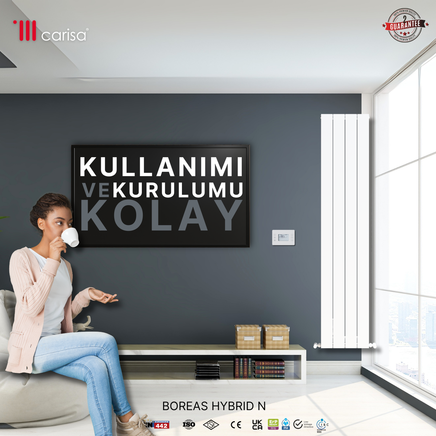 Carisa Boreas Hybrid N Dikey Elektrikli Radyatör Modern Tasarım Beyaz