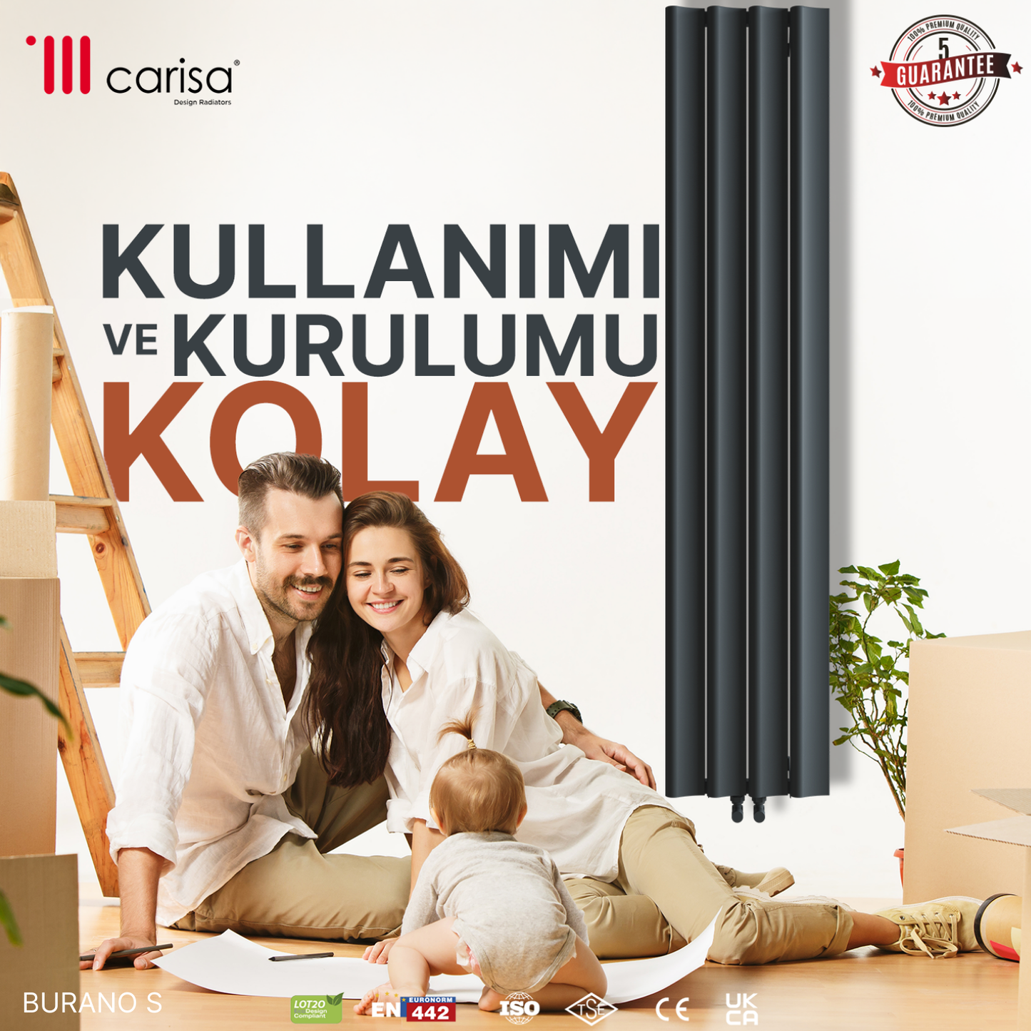 Carisa Burano S Dikey Alüminyum Radyatör Modern Tasarım Antrasit