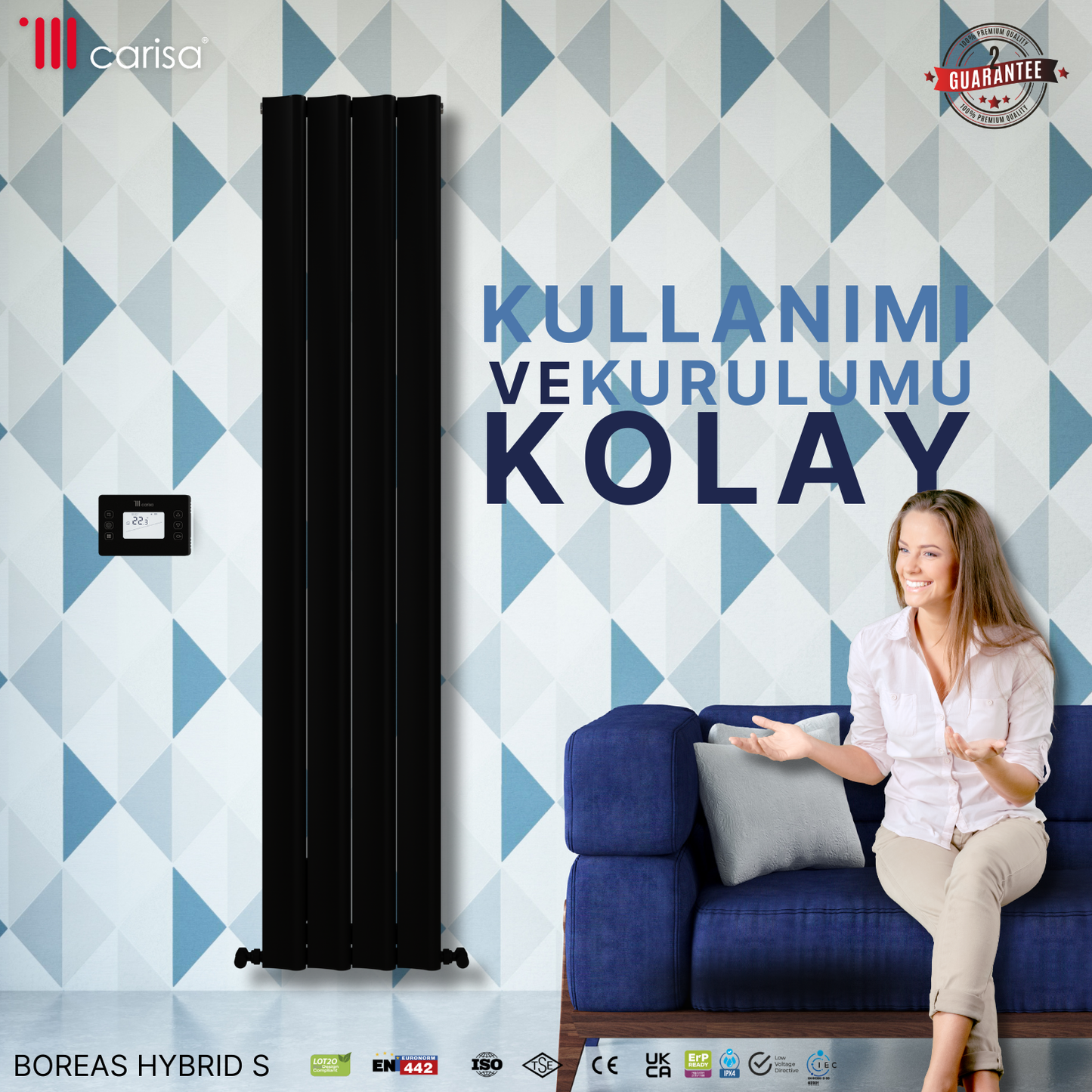 Carisa Boreas Hybrid S Dikey Elektrikli Radyatör Modern Tasarım Siyah