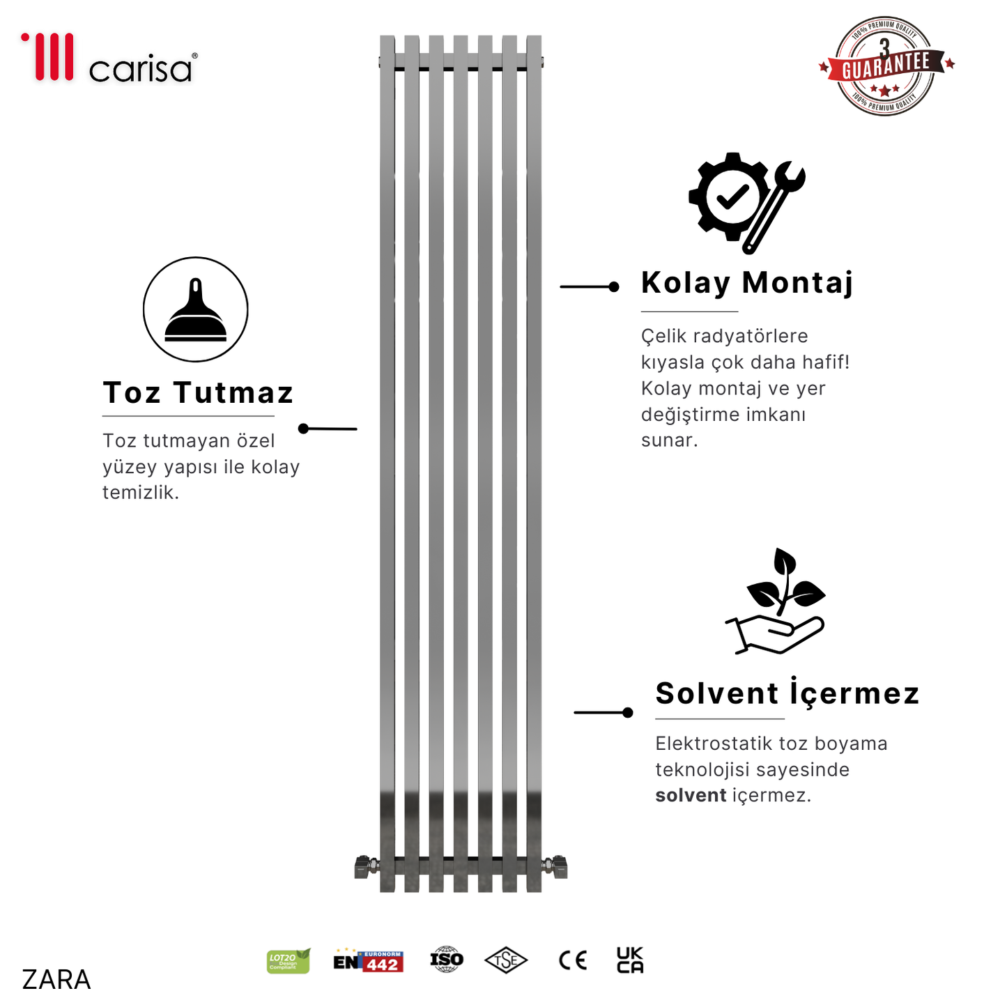 Carisa Zara Dikey Çelik Radyatör Modern Tasarım Krom