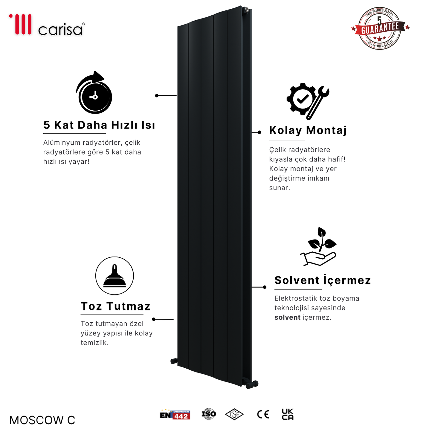Carisa Moscow C Dikey Alüminyum Radyatör Modern Tasarım Antrasit