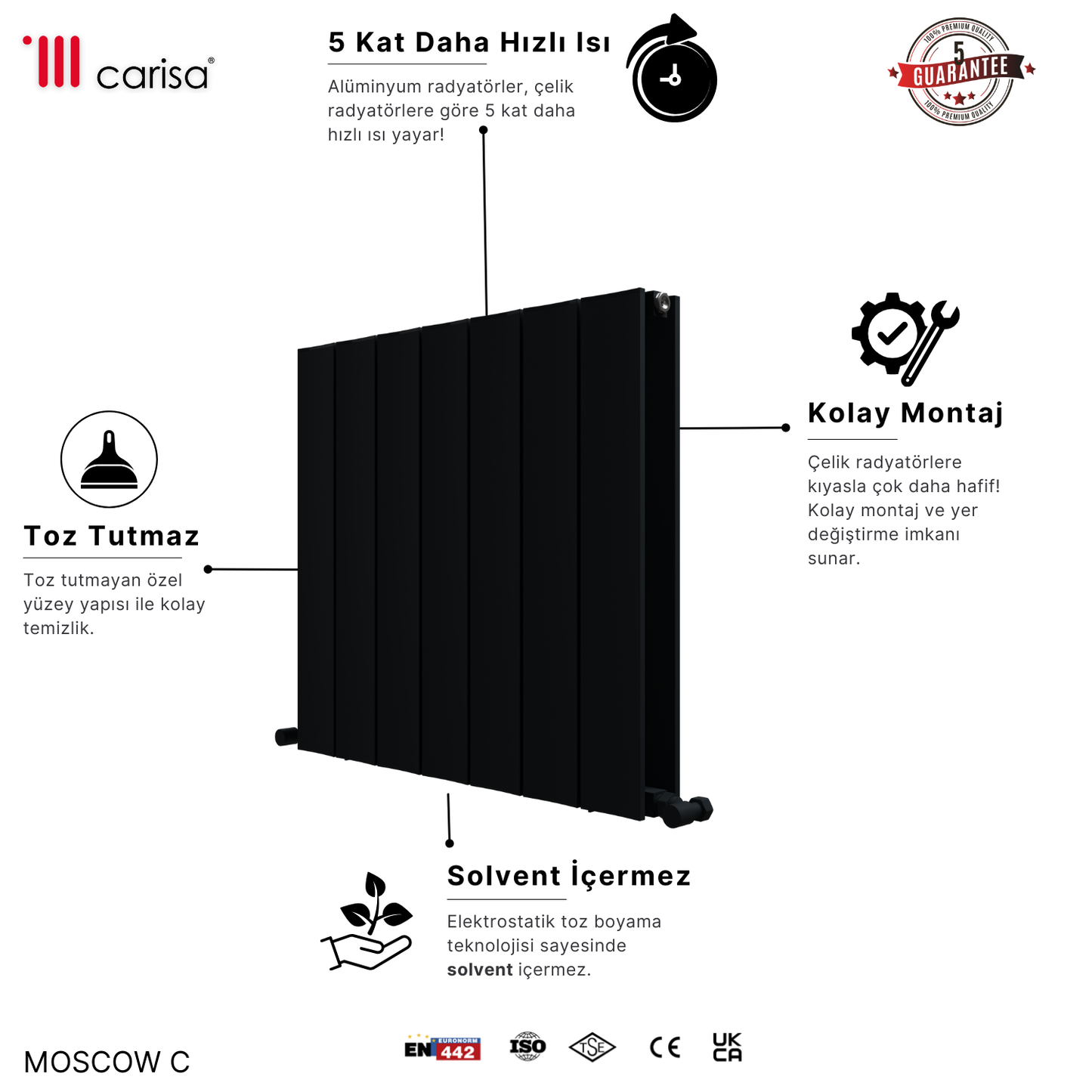 Carisa Moscow C Yatay Alüminyum Radyatör Modern Tasarım Antrasit