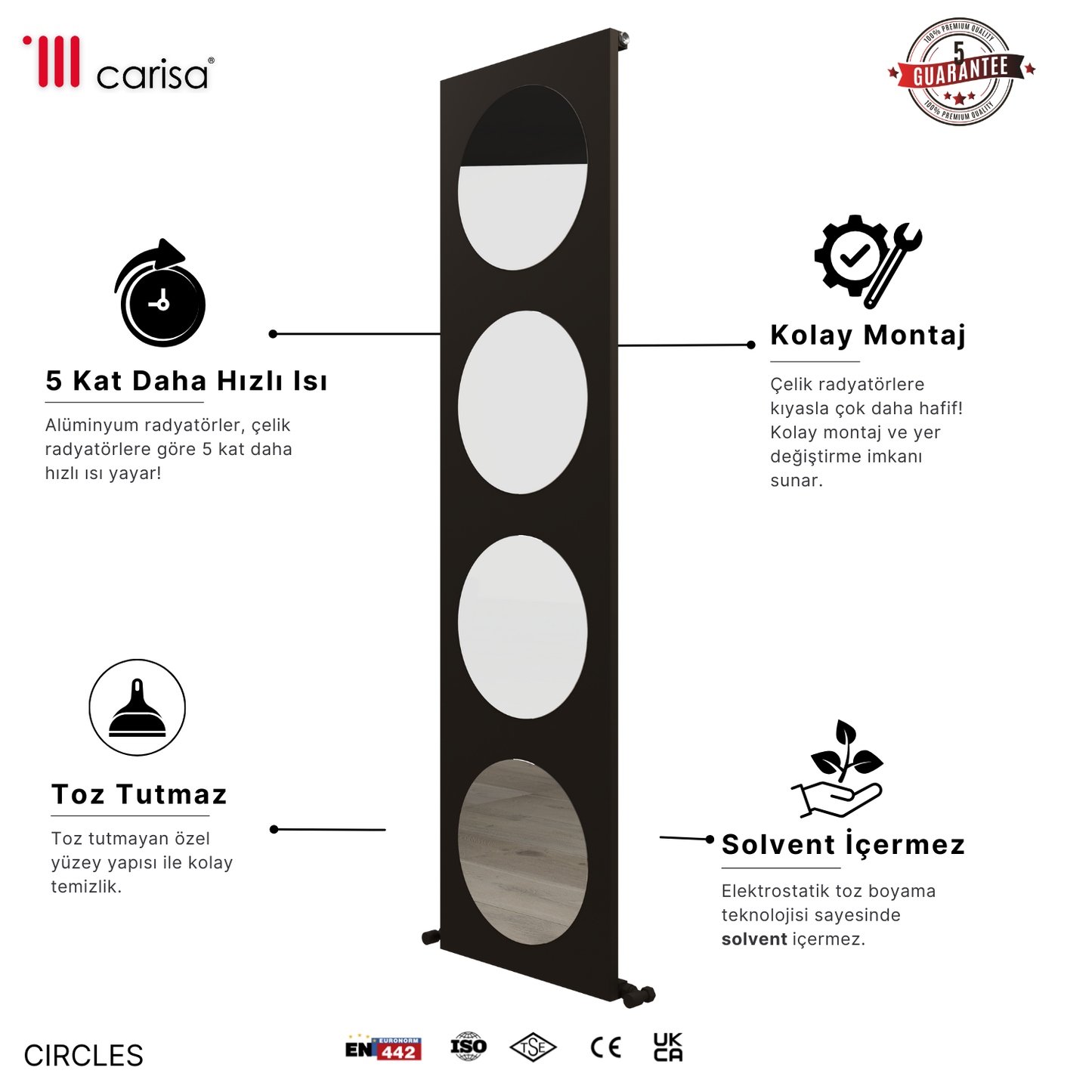 Carisa Circles Dikey Alüminyum Radyatör Modern Tasarım Pebble