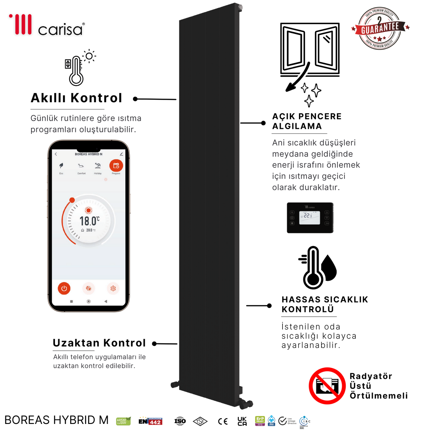 Carisa Boreas Hybrid M Dikey Elektrikli Radyatör Modern Tasarım Siyah