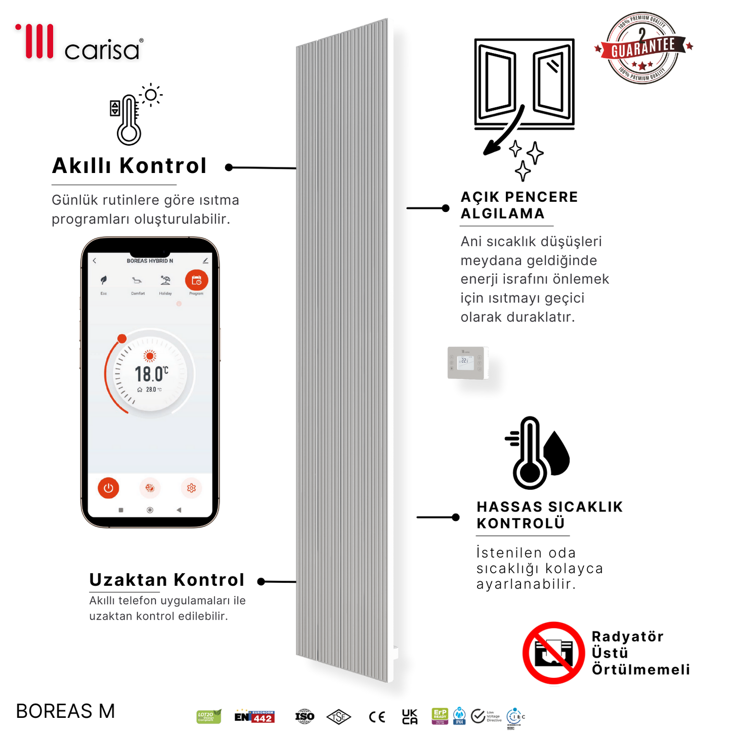 Carisa Boreas M Dikey Elektrikli Radyatör Modern Tasarım Beyaz