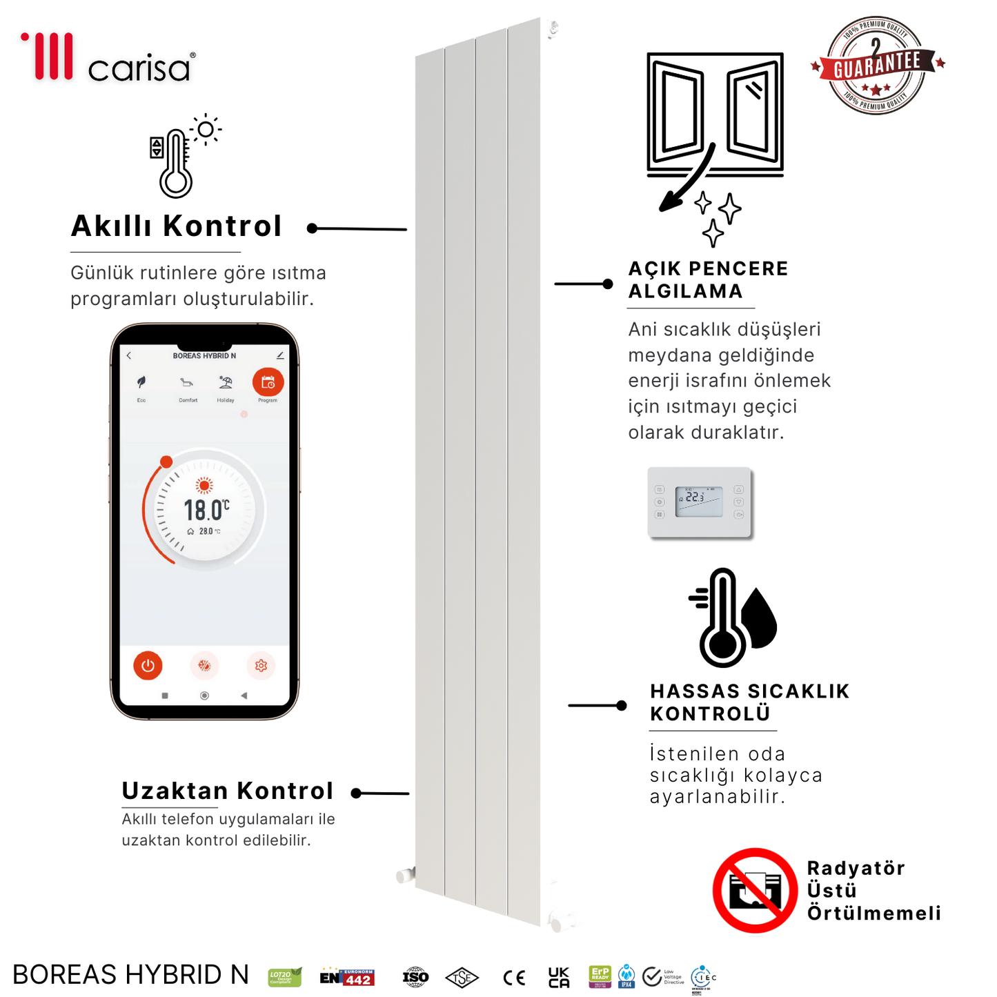 Carisa Boreas Hybrid N Dikey Elektrikli Radyatör Modern Tasarım Beyaz