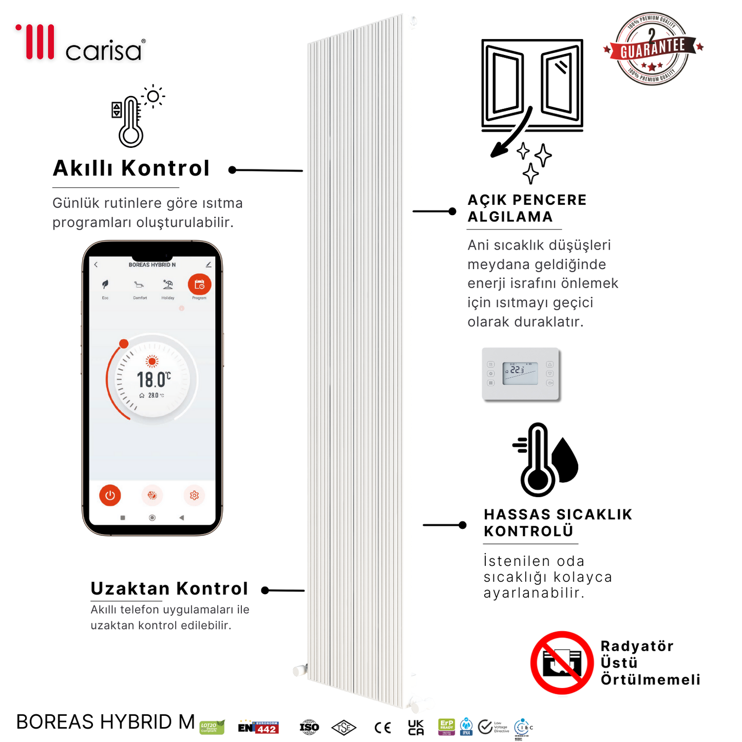 Carisa Boreas Hybrid M Dikey Elektrikli Radyatör Modern Tasarım Beyaz