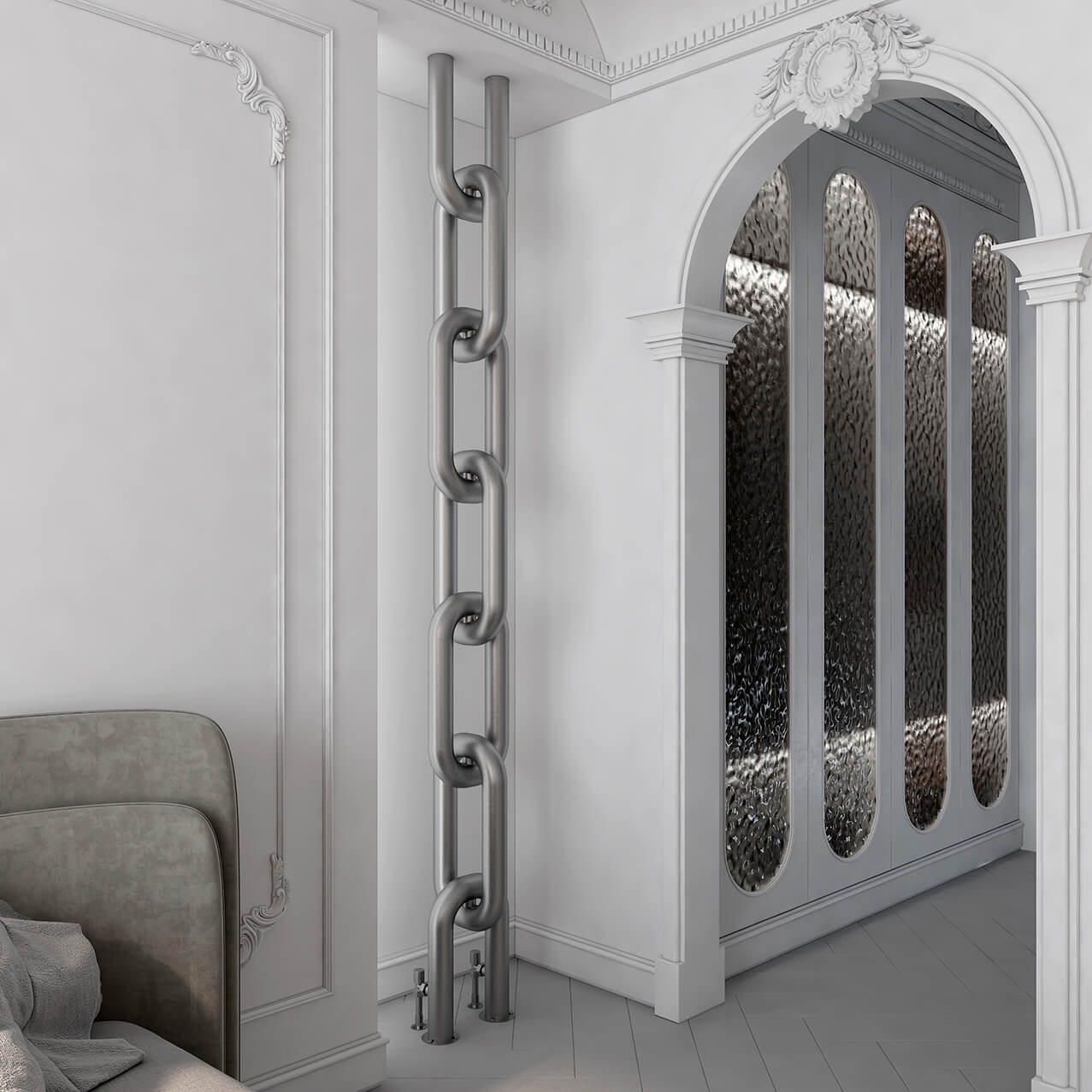 Carisa Link Floor Dikey Paslanmaz Çelik Radyatör Modern Tasarım Satine Satin Kaplama