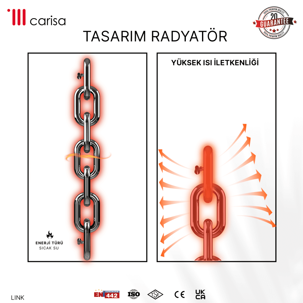 Carisa Link Dikey Paslanmaz Çelik Radyatör Modern Tasarım Ayna Polisaj - Carisa