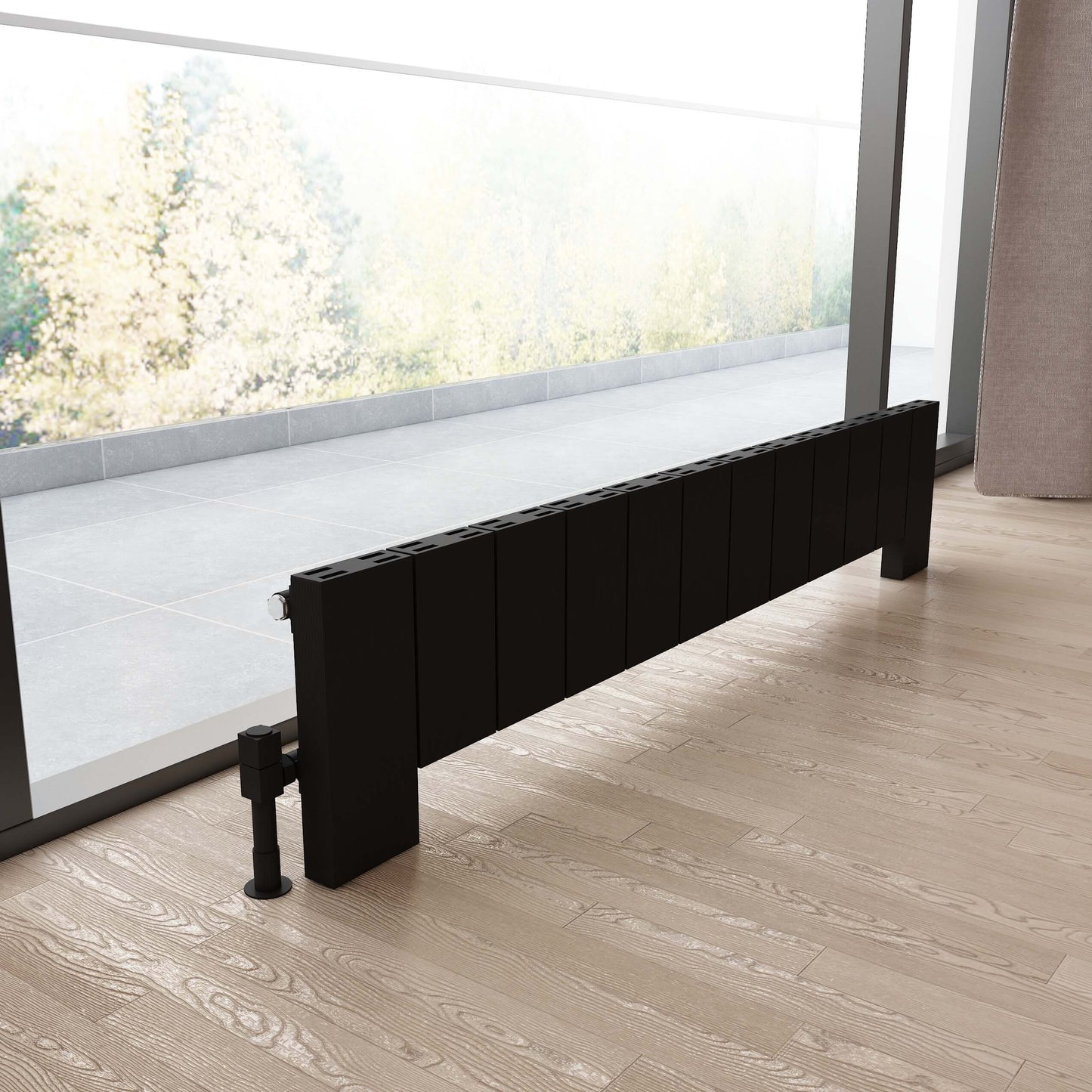 Carisa Elvino Floor Yatay Alüminyum Radyatör Modern Tasarım Siyah