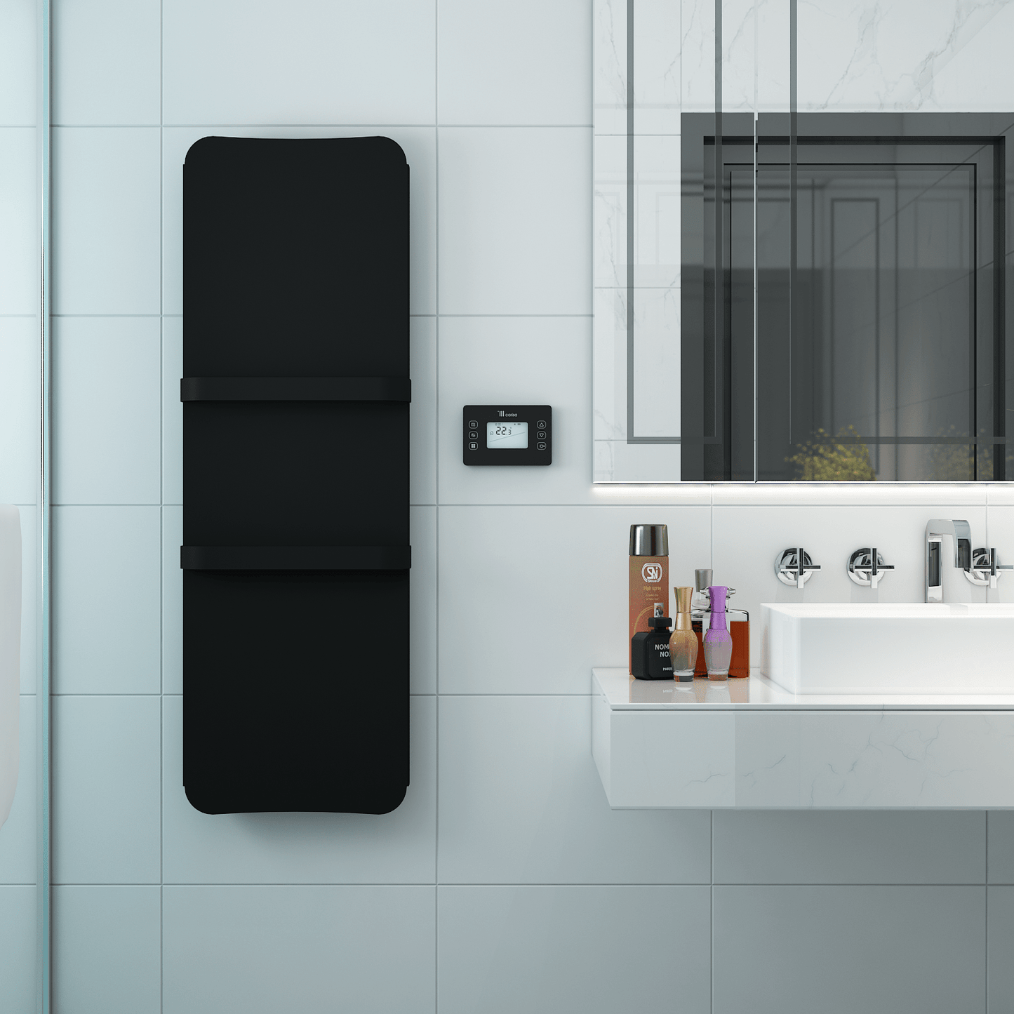 Carisa Boreas Flat Dikey Elektrikli Radyatör Modern Tasarım Siyah