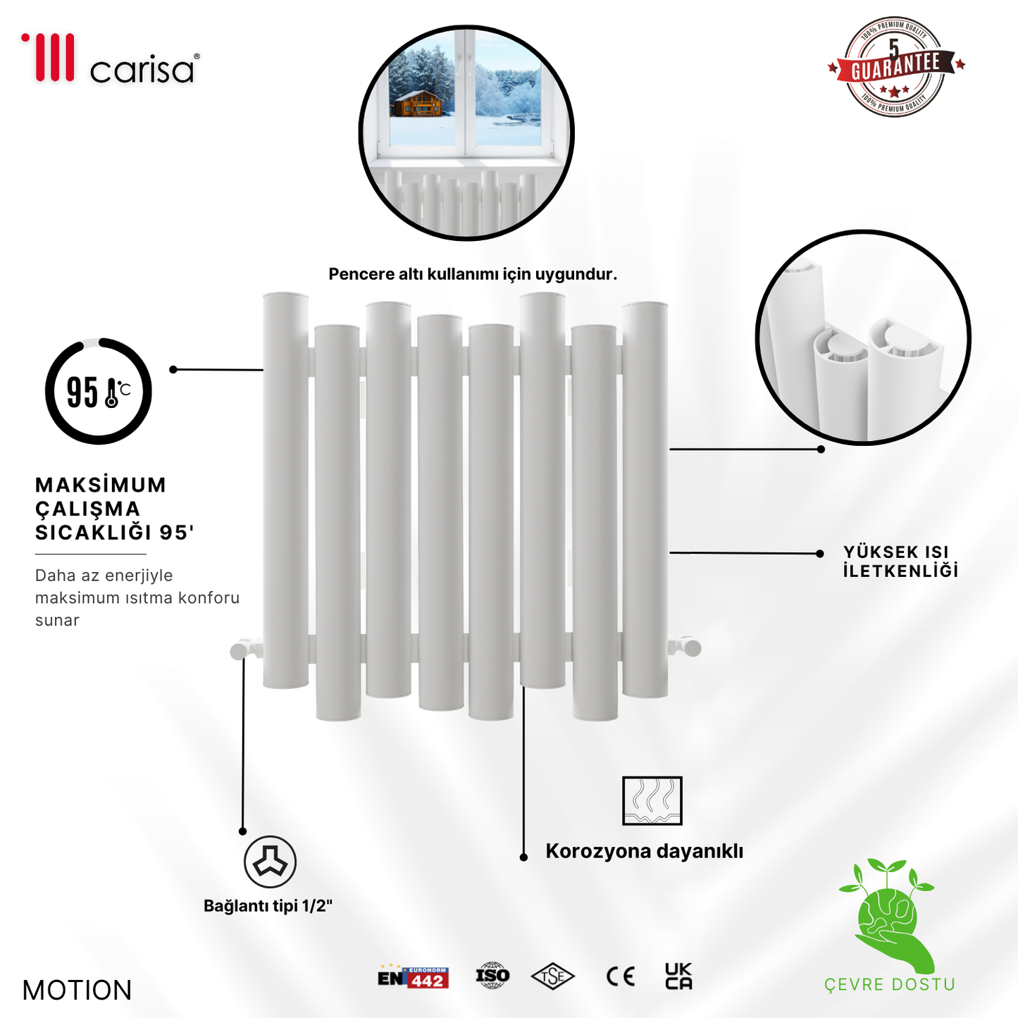 Carisa Motion Yatay Alüminyum Radyatör Modern Tasarım Beyaz
