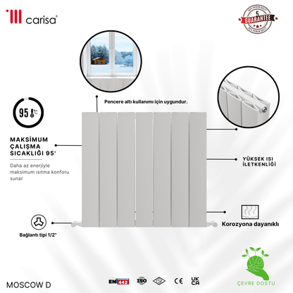 Carisa Moscow D Yatay Alüminyum Radyatör Modern Tasarım Beyaz