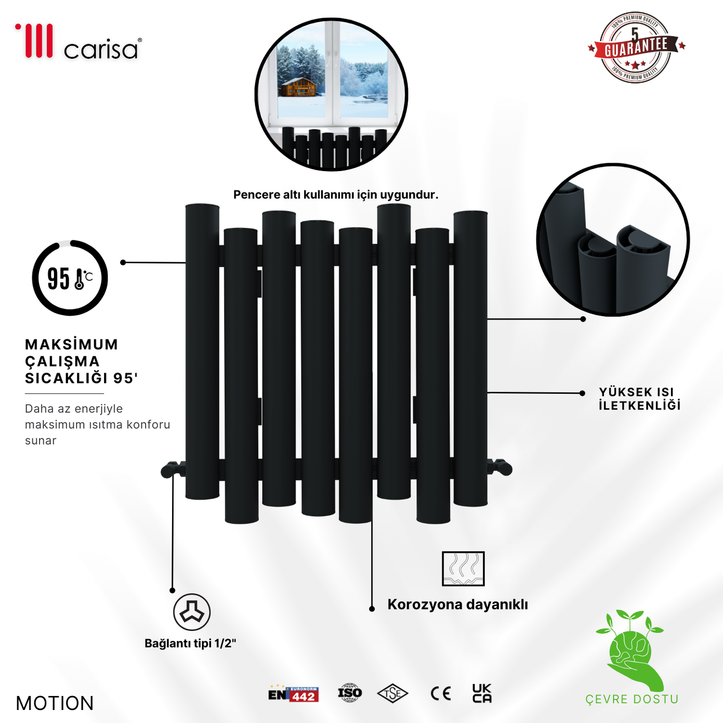 Carisa Motion Yatay Alüminyum Radyatör Modern Tasarım Siyah