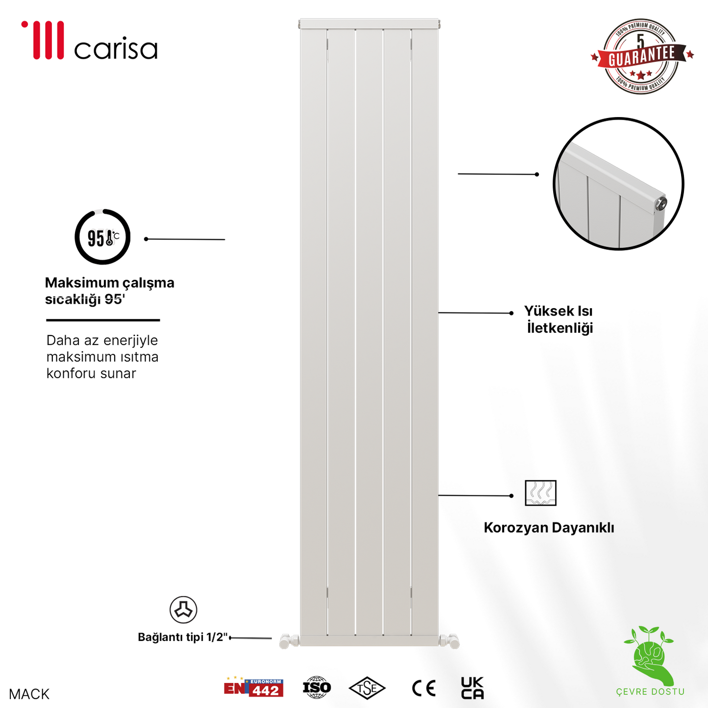 Carisa Mack Dikey Alüminyum Radyatör Modern Tasarım Beyaz