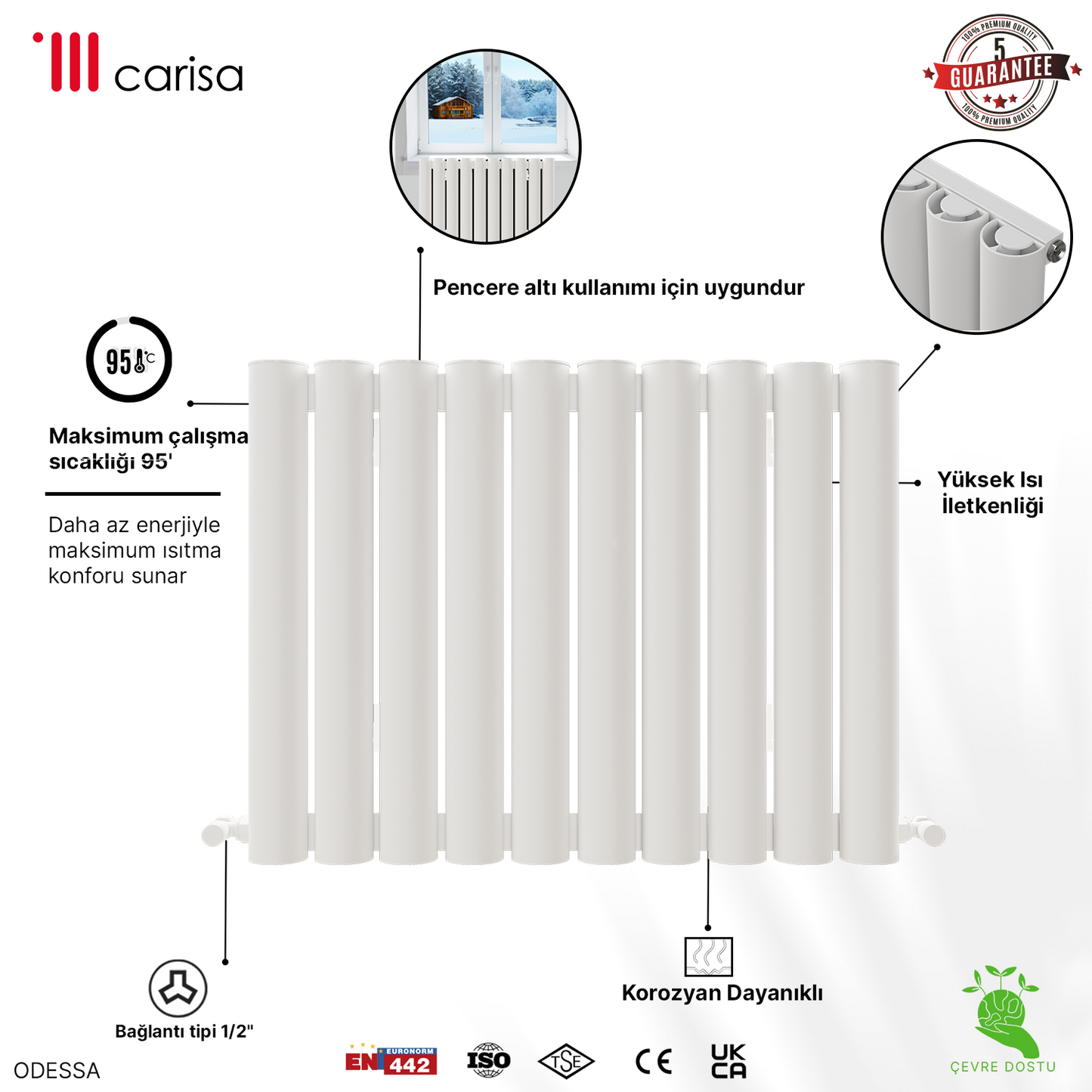 Carisa Odessa Yatay Alüminyum Radyatör Modern Tasarım Beyaz