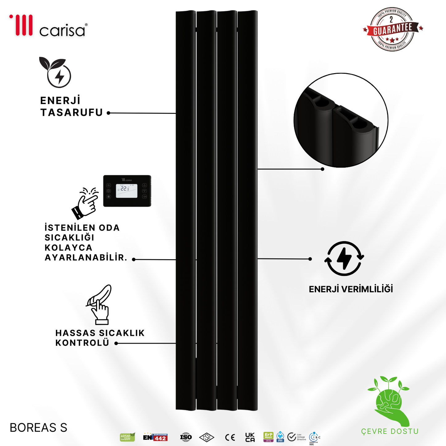 Carisa Burano S Dikey Alüminyum Radyatör Modern Tasarım Antrasit