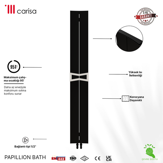 Carisa Papillion Bath Alüminyum Havlupan Modern Tasarım Siyah