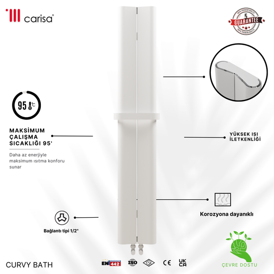 Carisa Curvy Bath Alüminyum Havlupan Modern Tasarım Beyaz