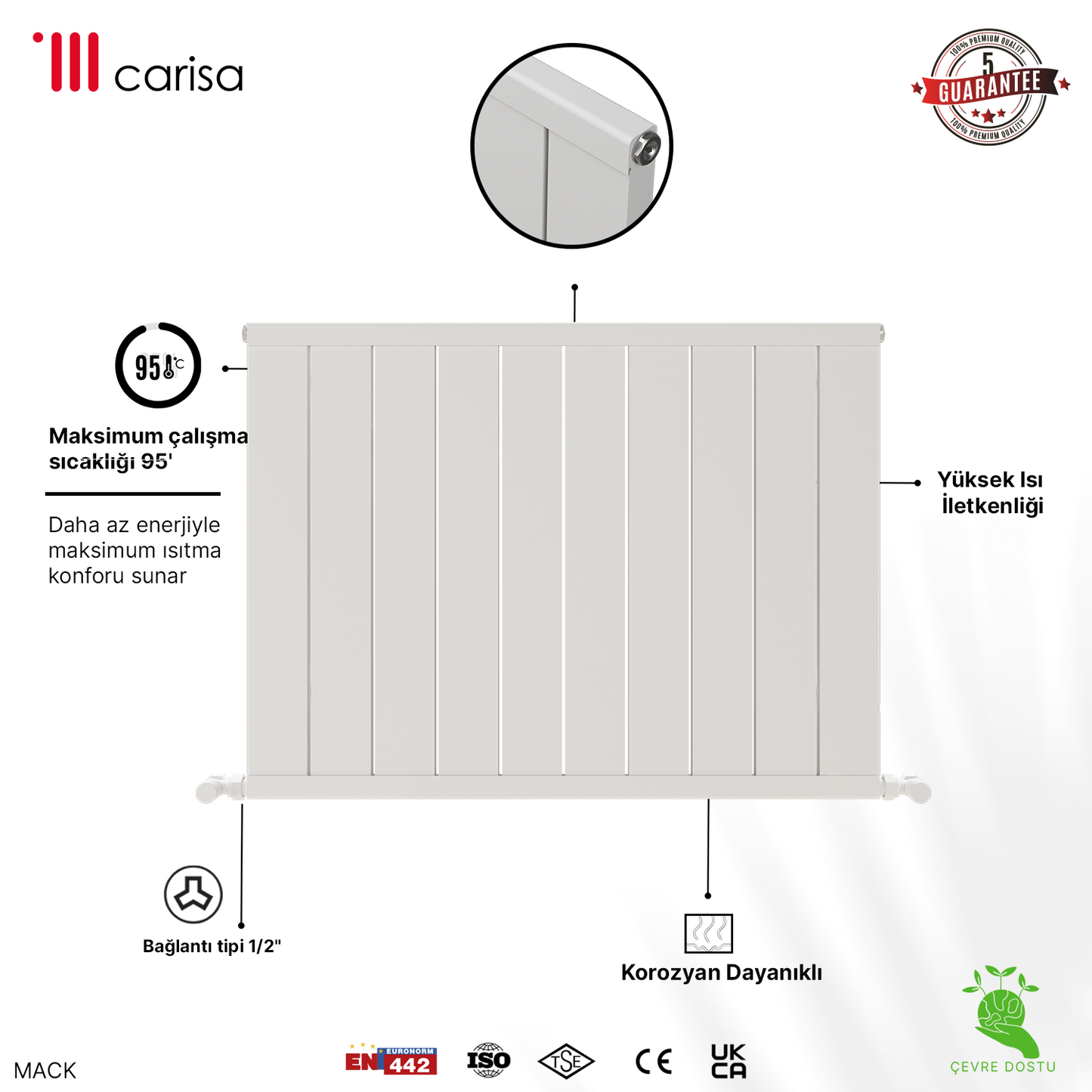 Carisa Mack Yatay Alüminyum Radyatör Modern Tasarım Beyaz