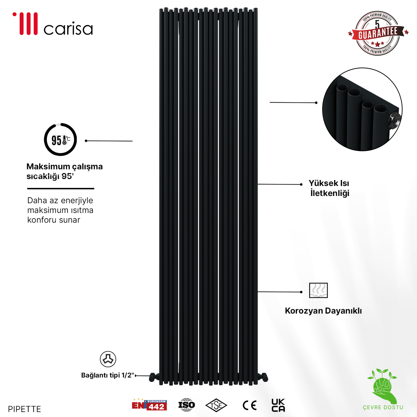 Carisa Pipette Dikey Alüminyum Radyatör Modern Tasarım Antrasit