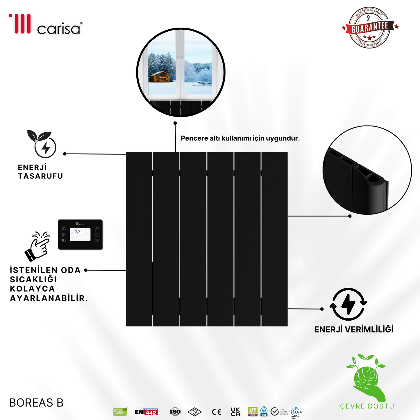 Carisa Boreas B Yatay Elektrikli Radyatör Modern Tasarım Siyah